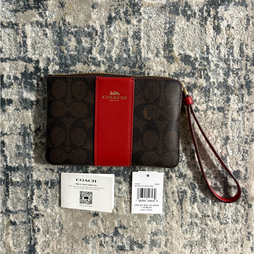 Coach Red and Brown Zip Pouch Wrislet